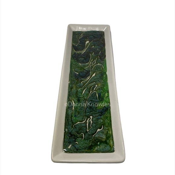 NWOT Fluid Art Ceramic Tray with Metal Stand - Picture 9 of 11